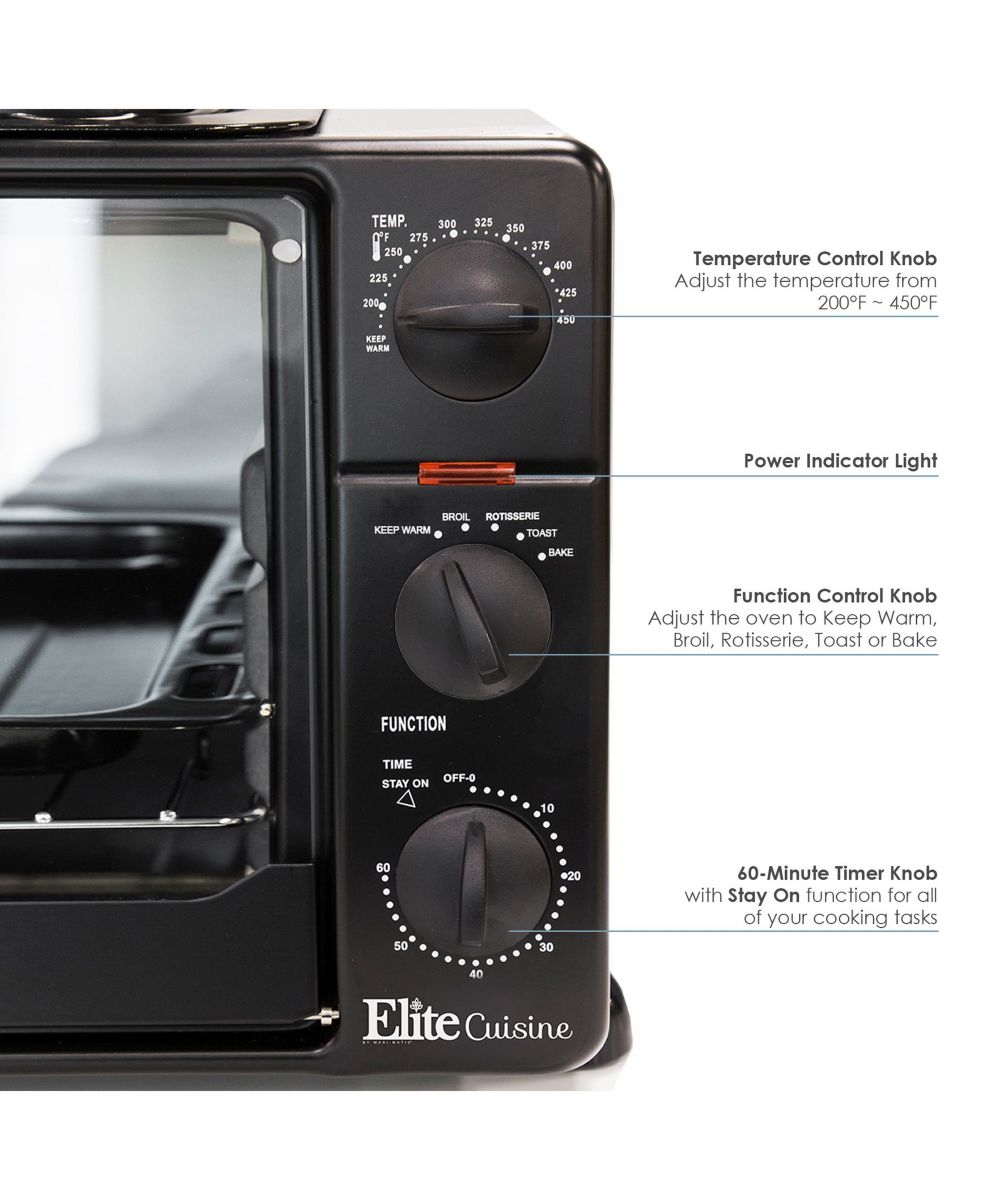 Elite Cuisine 23L Countertop Toaster Oven Rotisserie, with OvenTop