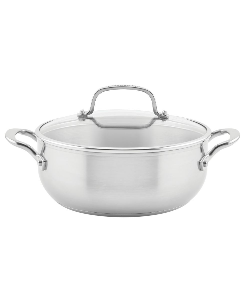 Kitchenaid 3 Ply Base Stainless Steel 4 Quart Induction Casserole With Lid Brushed Stainless