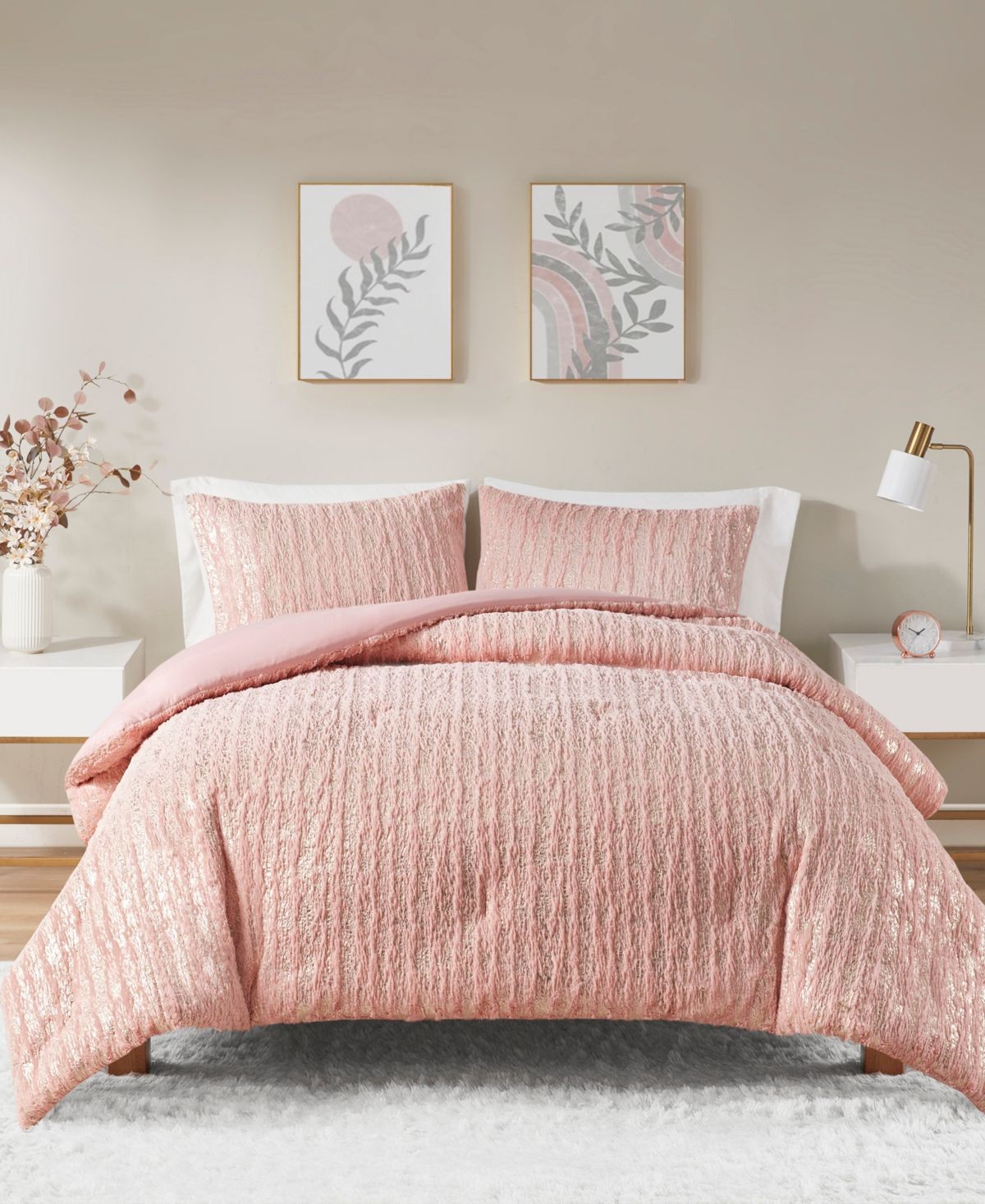 Intelligent DesignNaomi Metallic Print Faux Fur 2 Piece Comforter Set