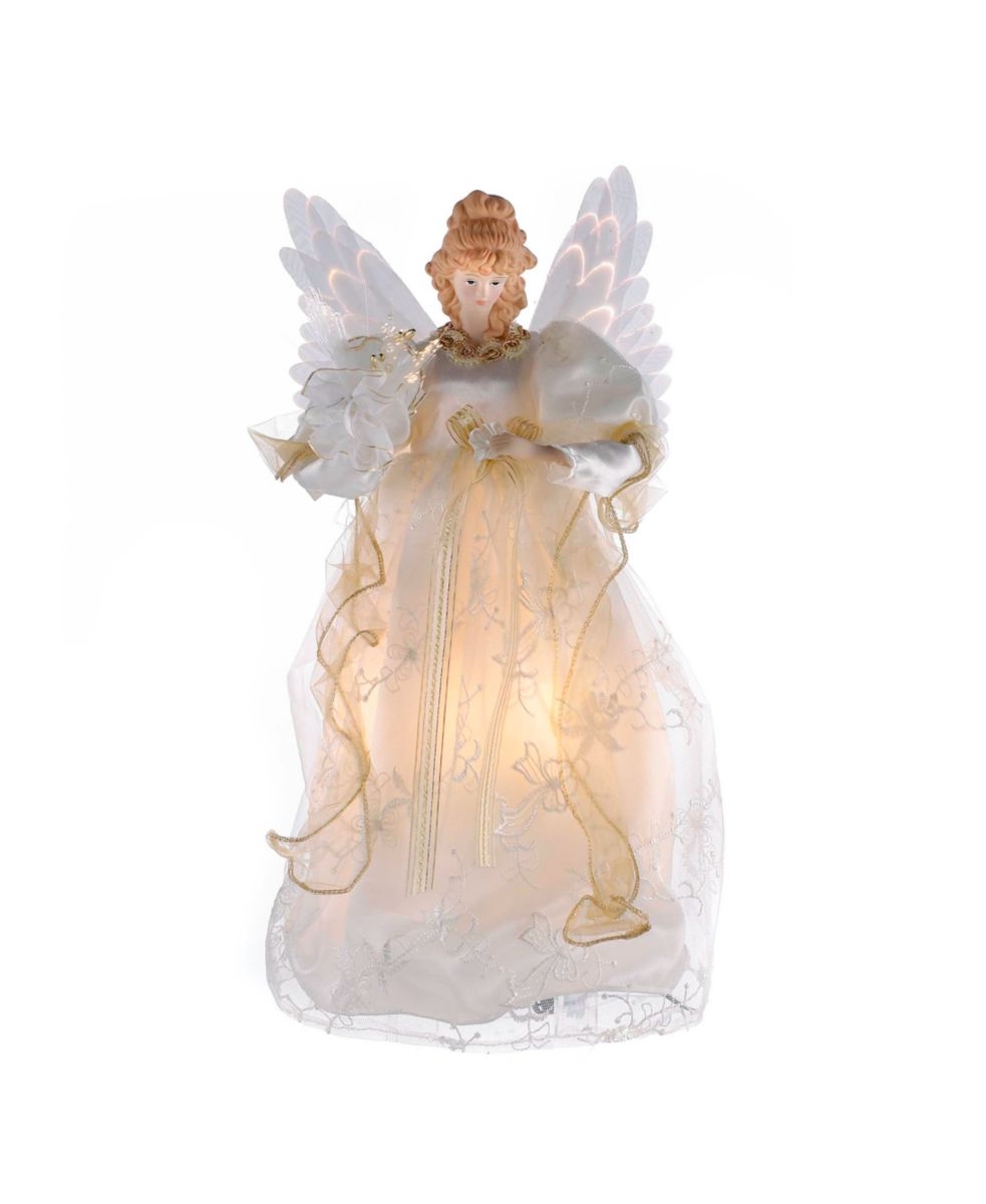 Kurt Adler 14" Fiber Optic Angel Tree Topper - Ivory & Gold, LED-Animated With Feather Wings