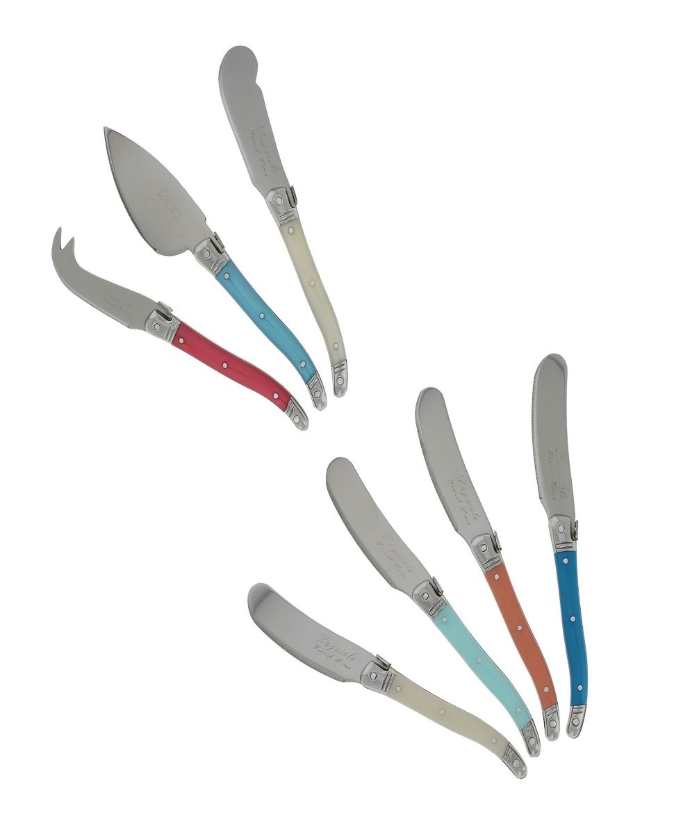 French Home Laguiole Coral and Turquoise Cheese Knife and Spreader Set ...