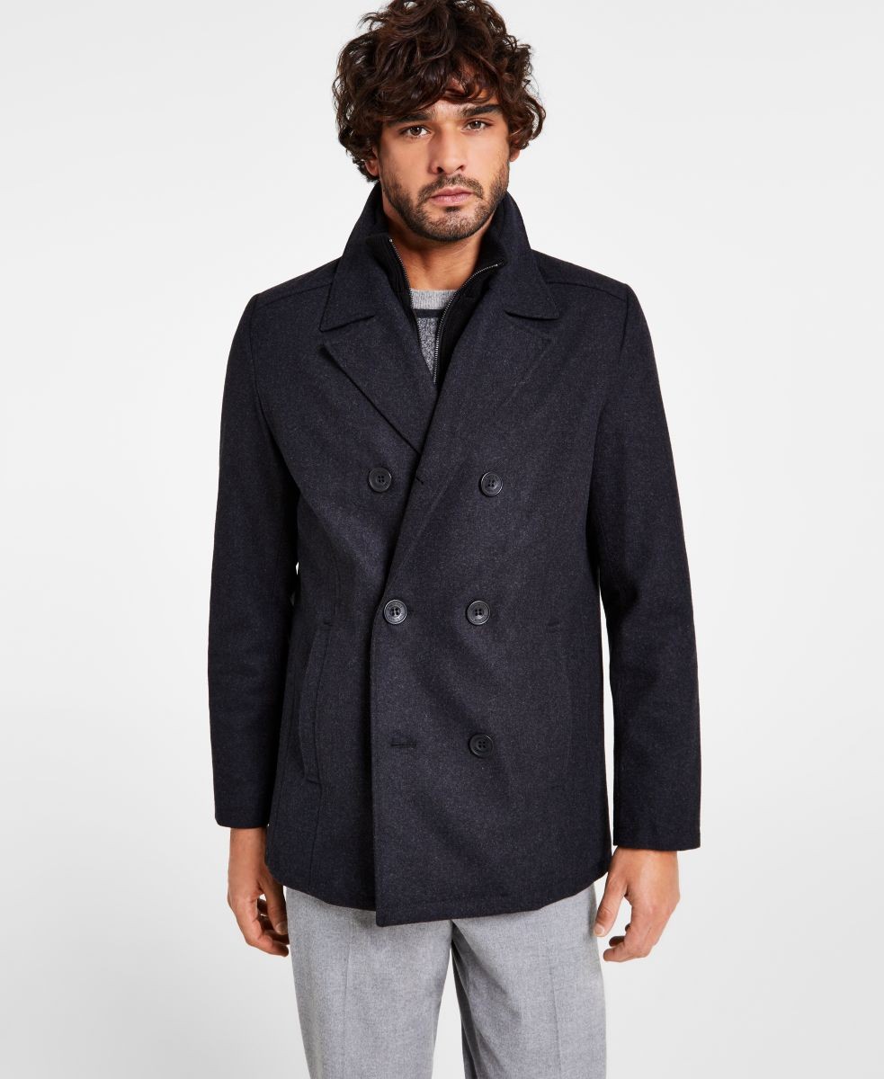 Mejores ofertas e historial de precios de Men's Double Breasted Wool Blend Peacoat with Bib en