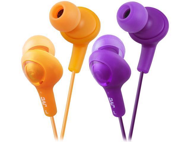 JVC Gumy Plus Inner-Ear Orange & Viiolet iPhone compatible, Gold Plated Connector Canal 2pk Bundle Gummy Plus Inner Ear Headphones