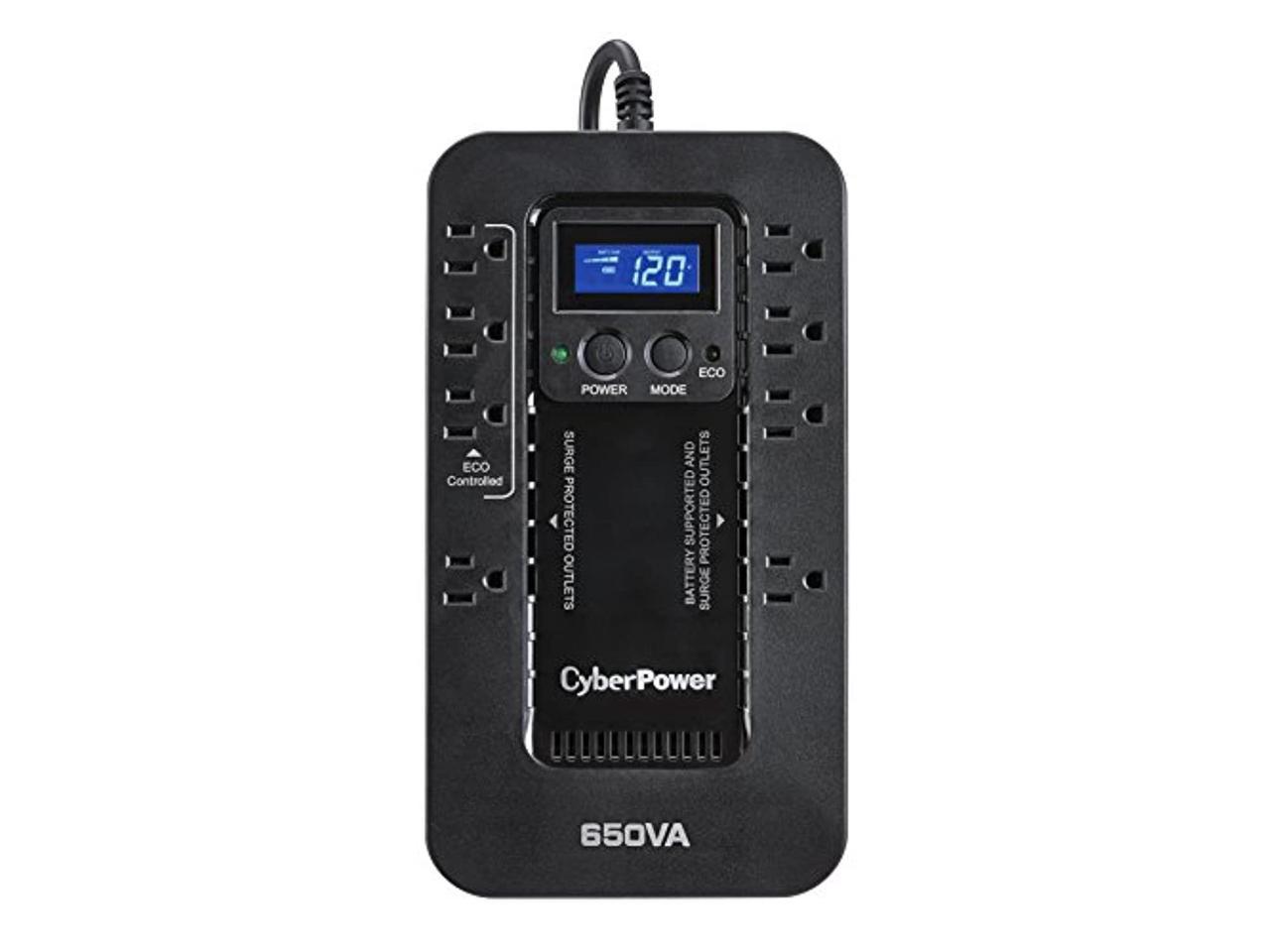 cyberpower ec650lcd ecologic battery backup & surge protector ups system, 650va/390w, 8 outlets