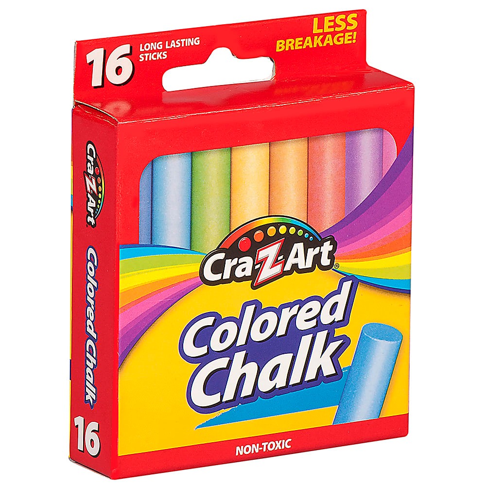 CraZArt Classic Colored Chalk, Assorted Colors, Pack Of 16 Pieces