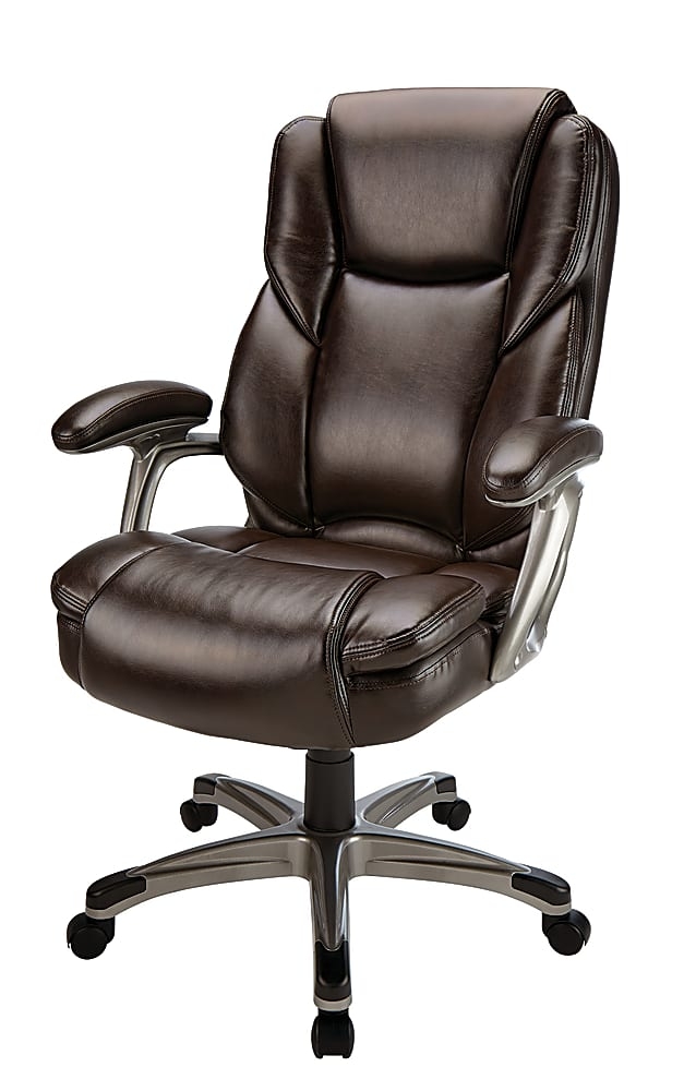 Realspace Cressfield Bonded Leather High-Back Executive Chair, Brown/Silver Best Deals and Price 