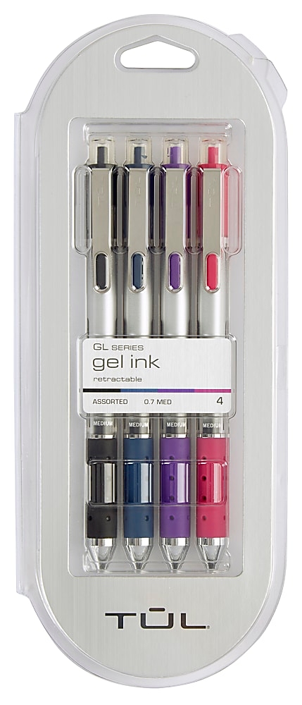 TUL GL Series Retractable Gel Pens, Medium Point, 0.7 mm, Pearl White Barrel, Blue Ink, Pack of 12 Pens
