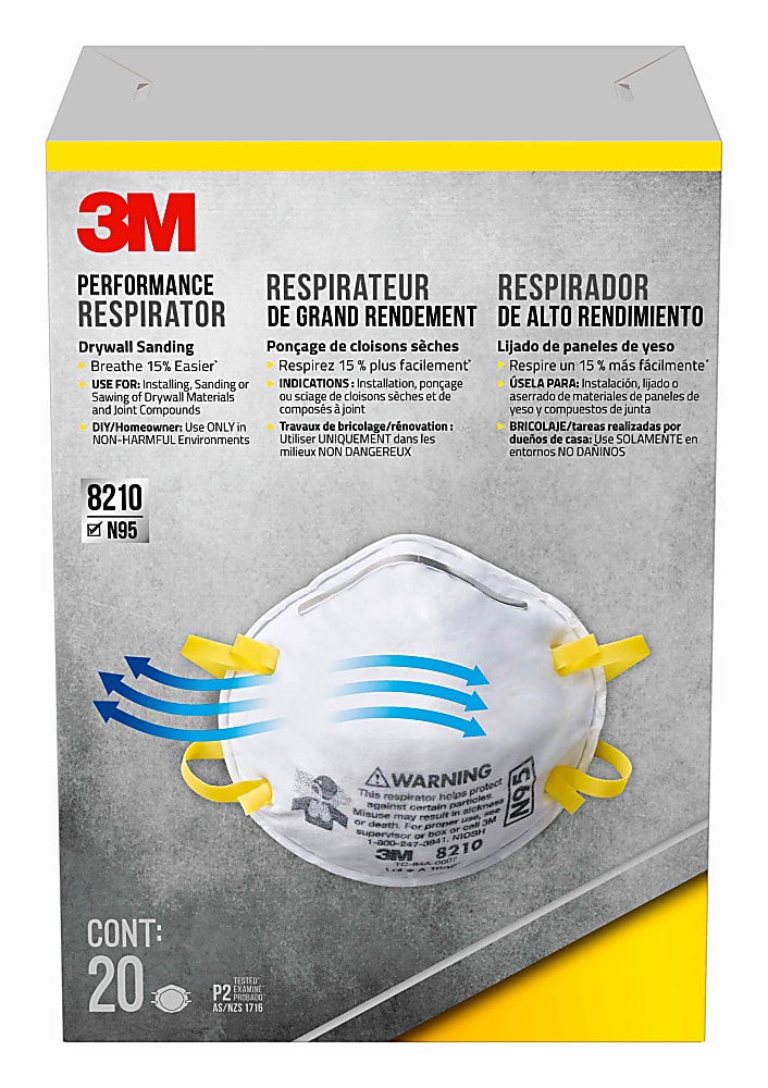 3M™ Performance N95 Drywall Sanding Respirators, White, Pack Of 20