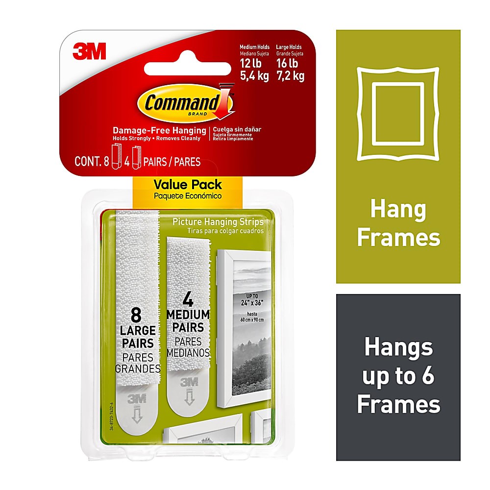 Command Medium and Large Picture Hanging Strips, 4Pairs (8Medium