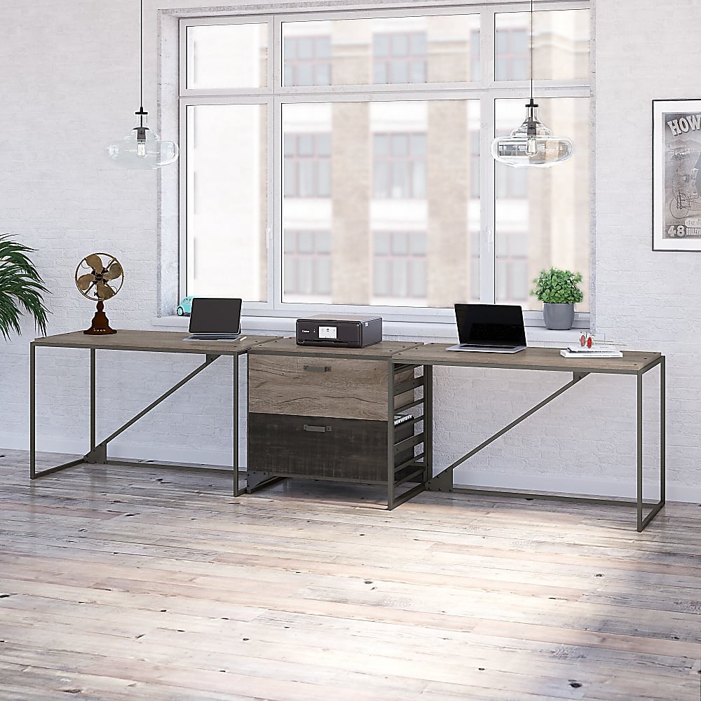 Bush Furniture Refinery 2Person Industrial Desk Set With Lateral File