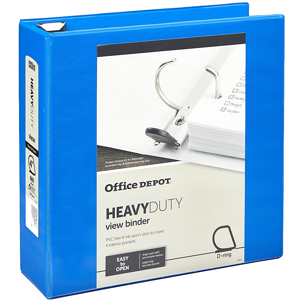 Office Depot® Brand HeavyDuty View 3Ring Binder, 4"" DRings, Blue