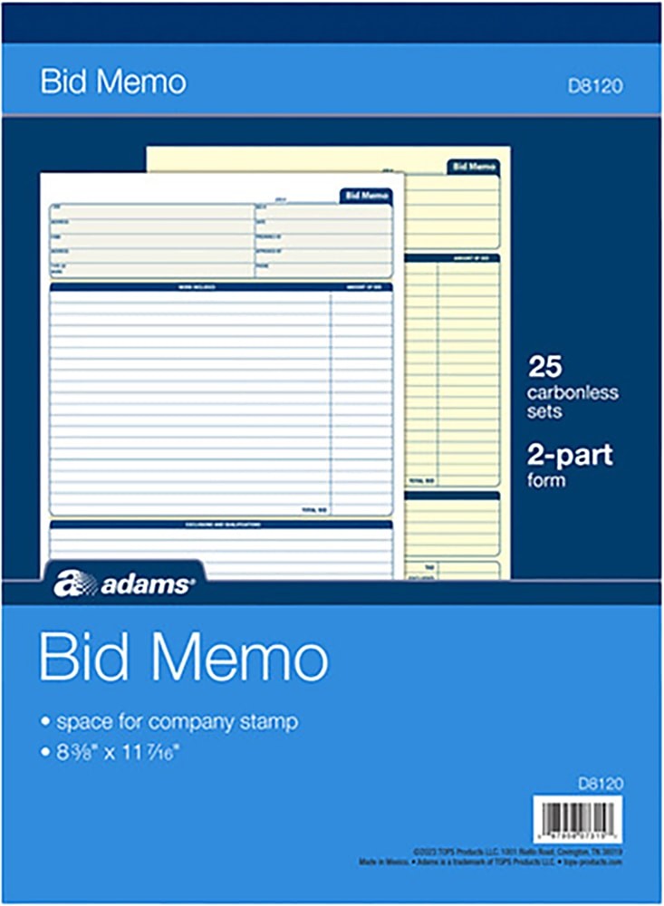 Adams® Bid Memo Book, 8 3/8