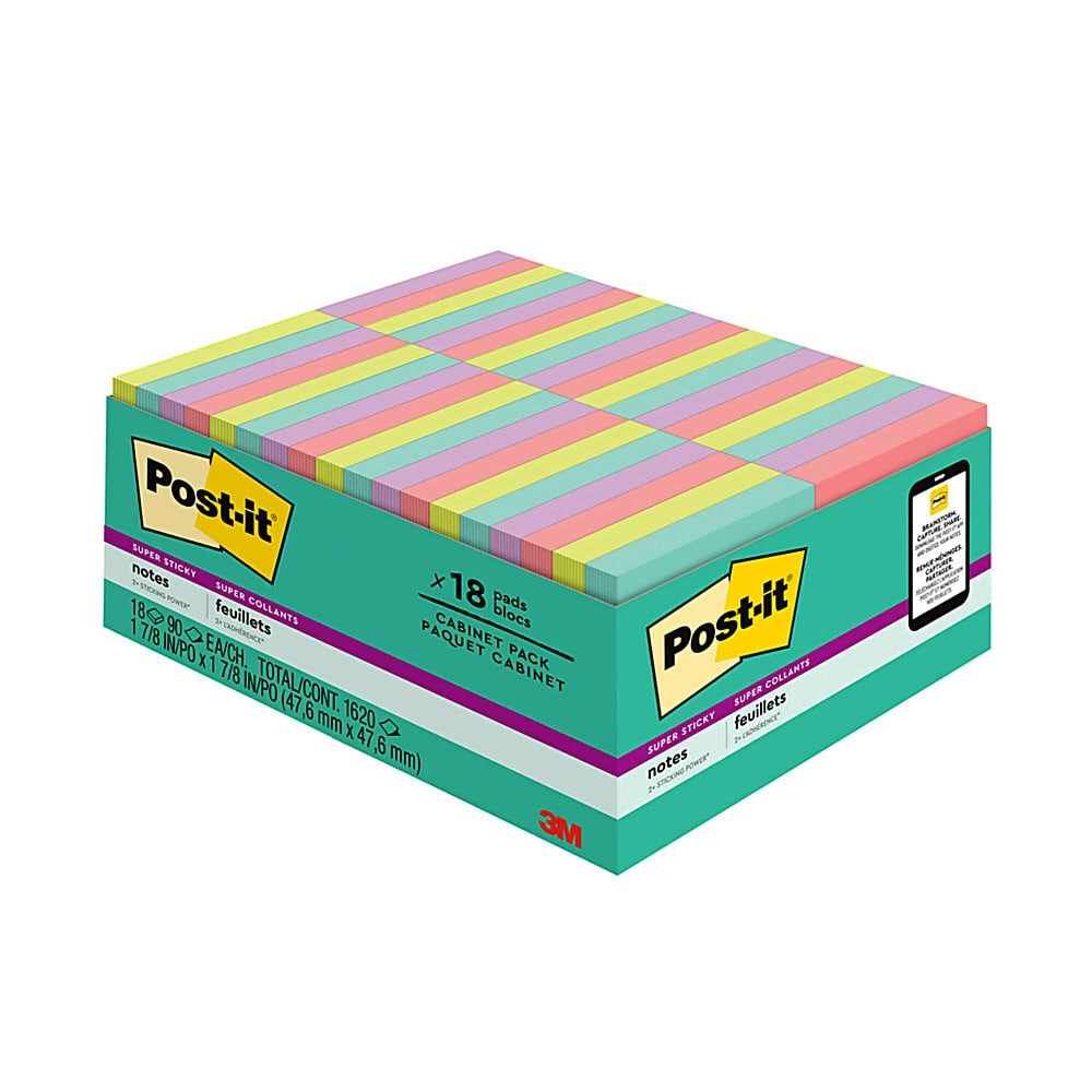 Postit® Super Sticky Notes, 17/8" x 17/8", Supernova Neons