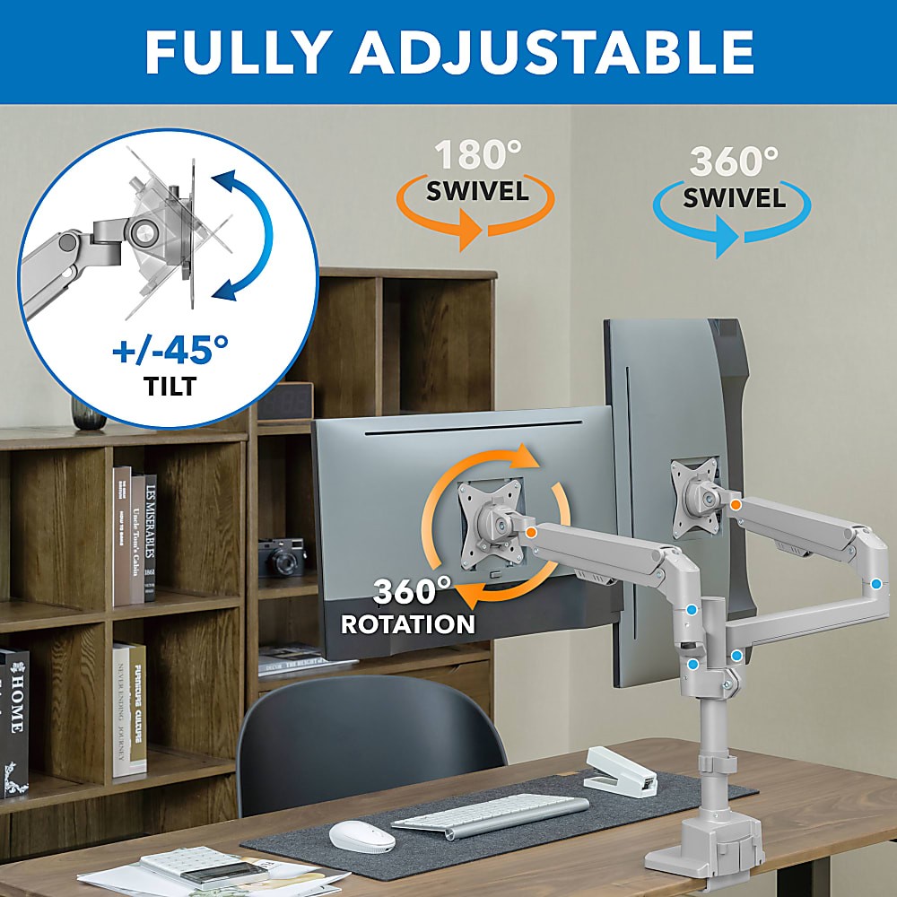 MountIt! Full Motion Dual Monitor Desk Mount, Silver Best Deals and