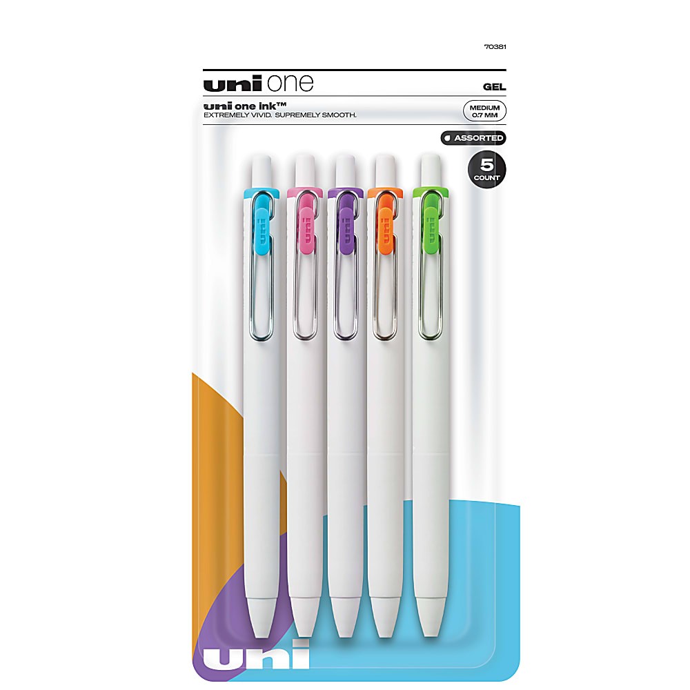 Uni 5ct One Rectractable Gel Pens Fine Point 0.7mm Assorted Vivid Ink :  Target