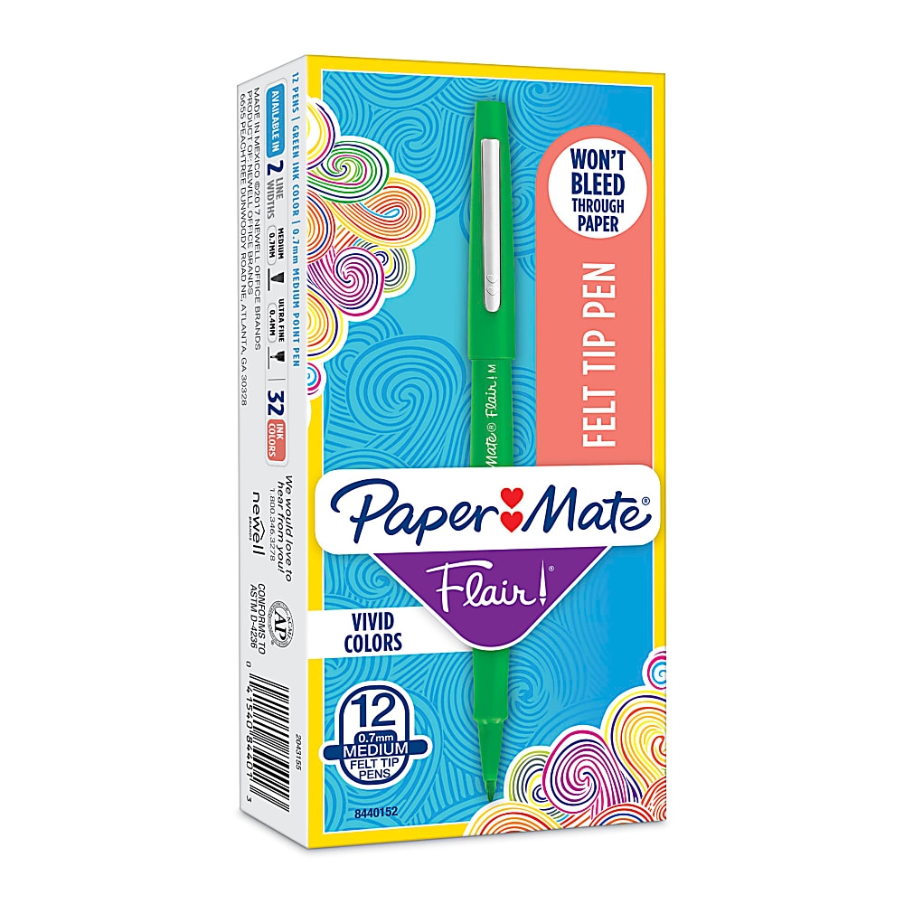 Paper Mate® Flair® PorousPoint Pens, Medium Point, 0.7 mm, Green