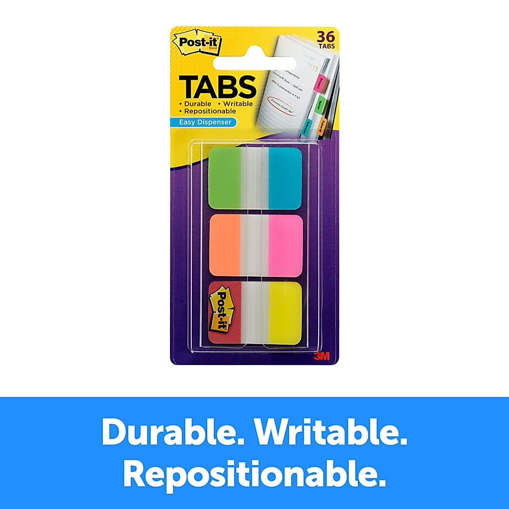 Postit 1"" x 1 1/2"" Durable Index Tabs, Assorted, 6 Tabs Per Pad