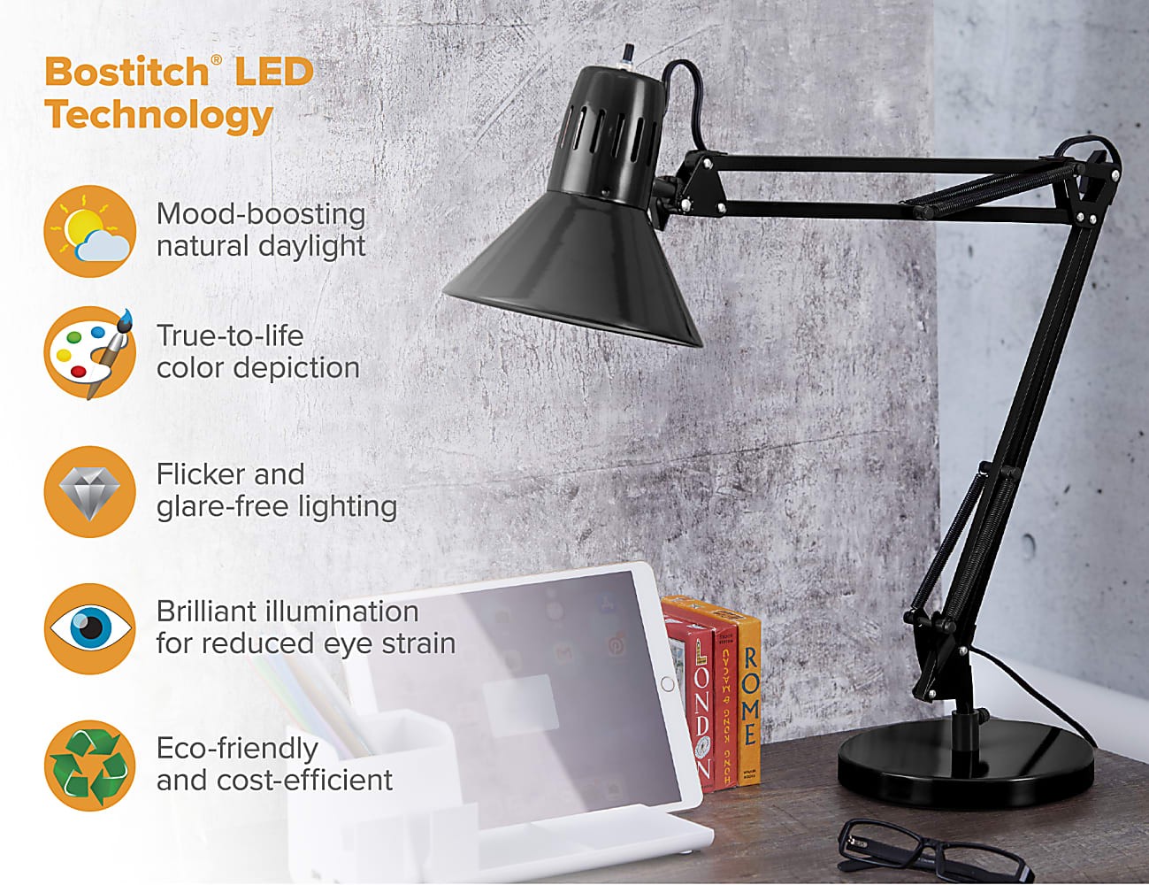 Bostitch® Swing Arm LED Desk Lamp, 1615/16"H, Black Best Deals and Price History at JoinHoney