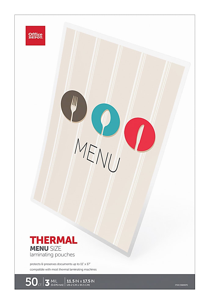 Office Depot® Brand Laminating Pouches, Menu Size, 3 Mil, 111/2" x 17