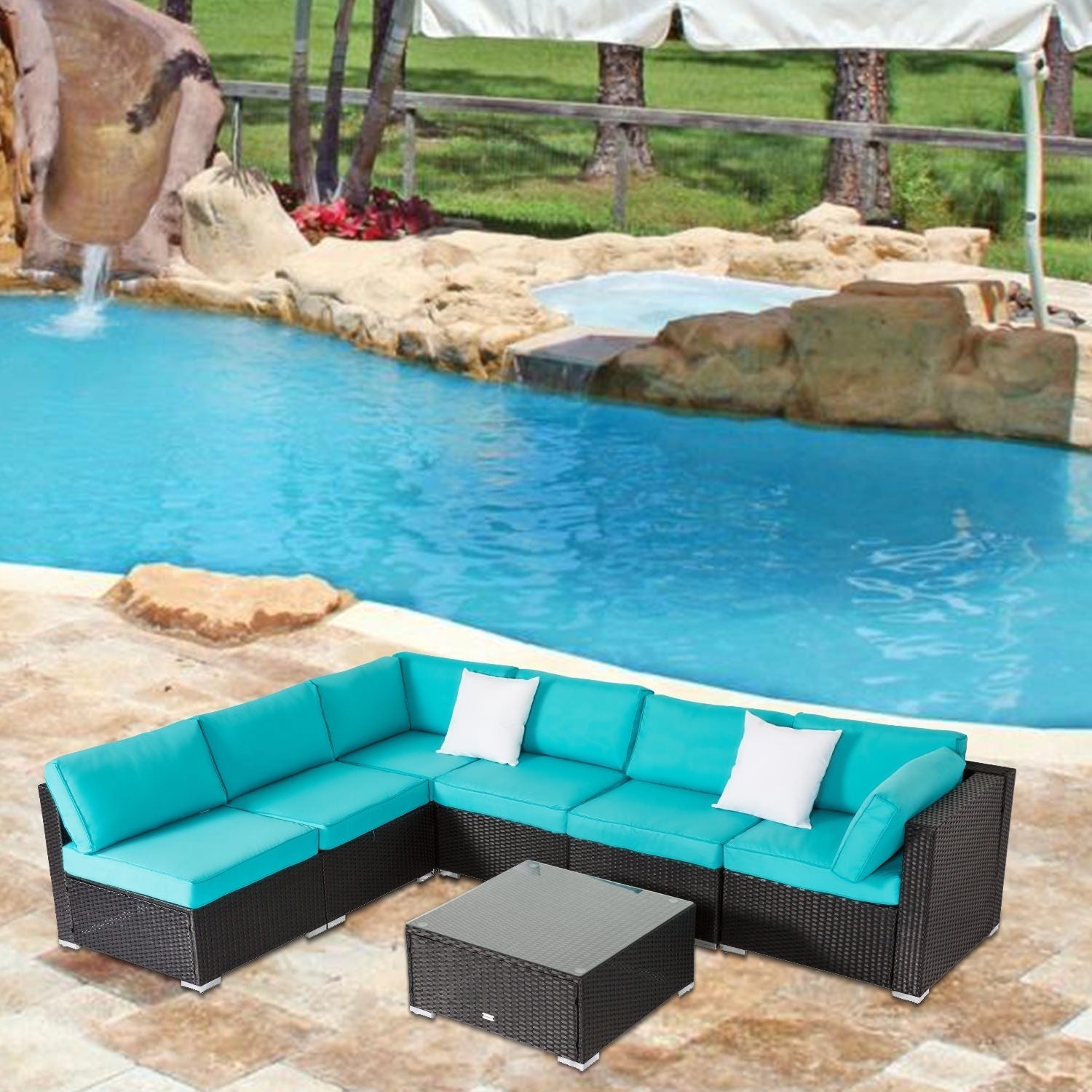 Kinbor All-Weather Rattan Sectional Sofa Patio Furniture Set Cushioned Wicker Sofa Set
