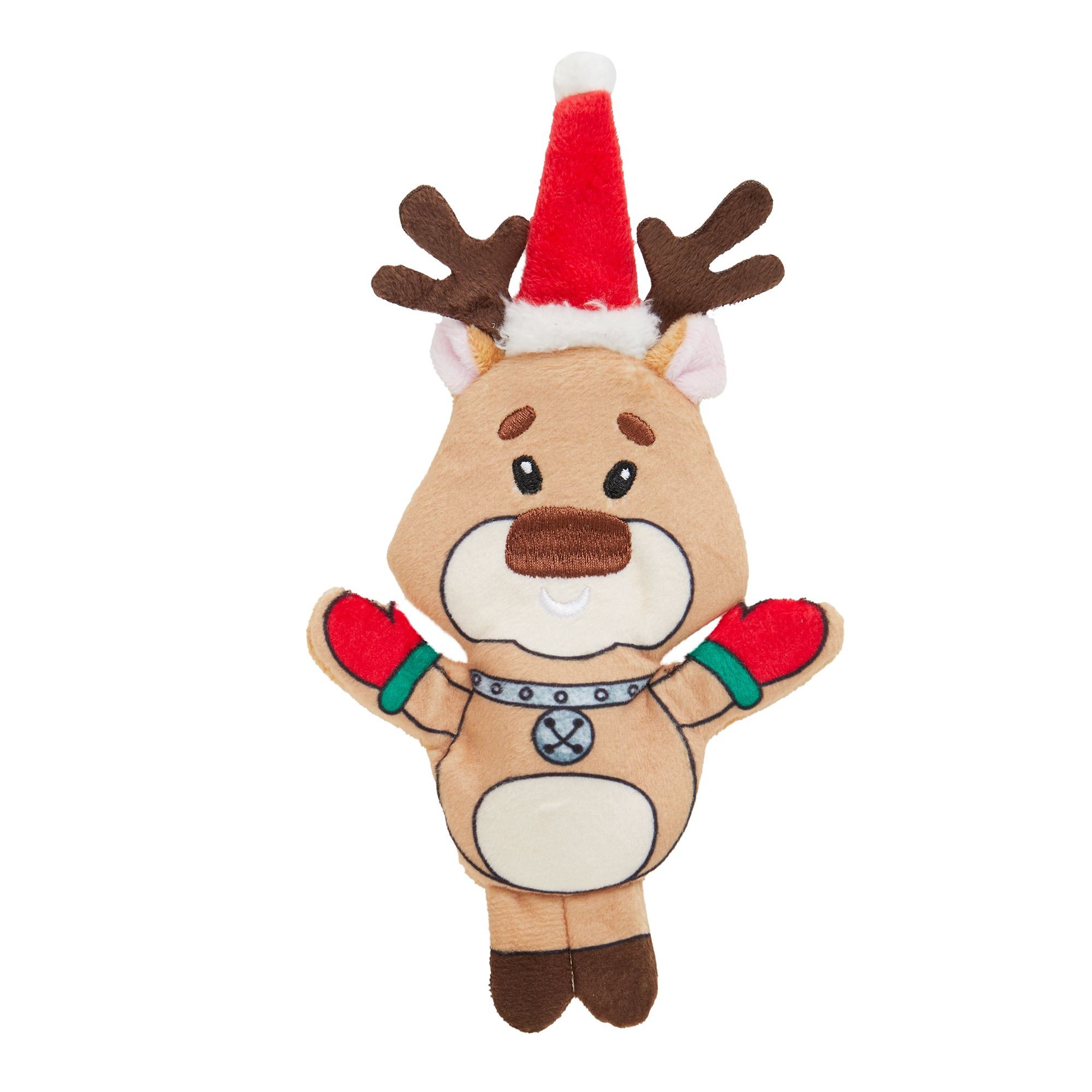 Merry & Bright™ Holiday Reindeer Flattie Dog Toy - Crinkle, Squeaker ...