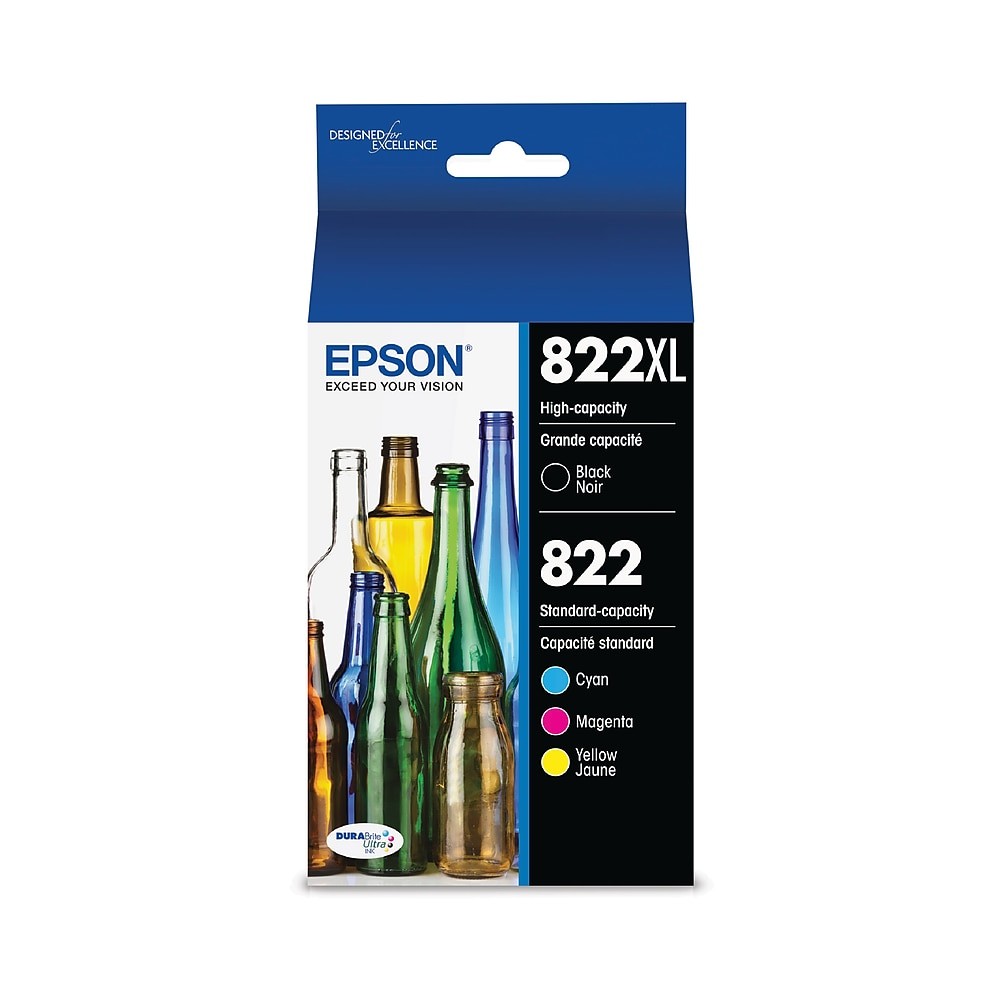 Epson T822xlt822 Black High Yield And Cyanmagentayellow Standard Yield Ink Cartridges 4pack 3942