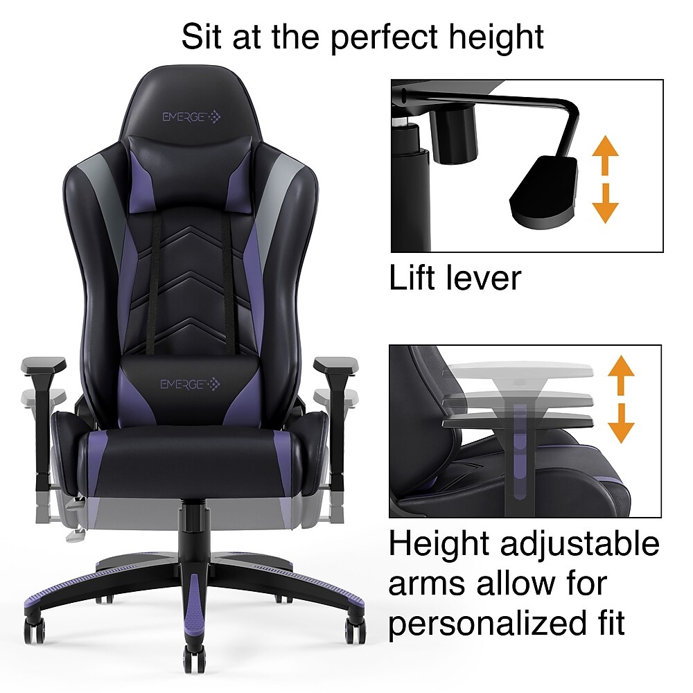 Emerge Vartan Bonded Leather Gaming Chair, Black/Purple (59259) Best