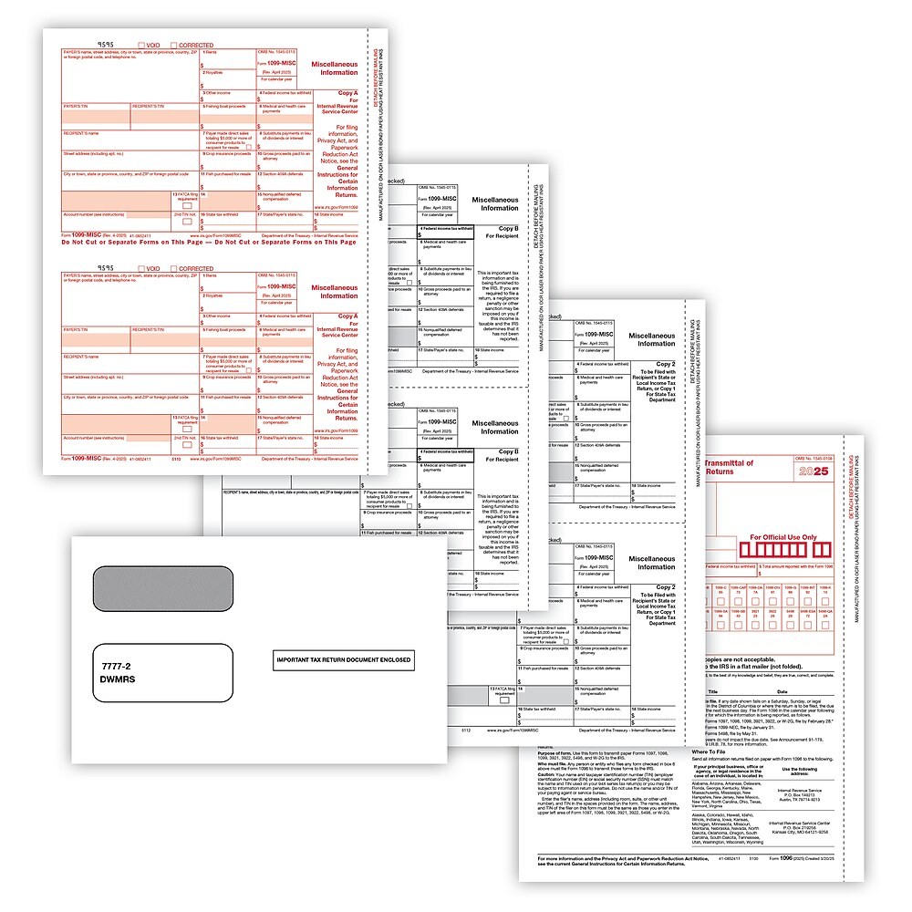 ComplyRight 2025 1099-MISC Tax Form Self-seal envelopes, 3-Part, 2-Up ...