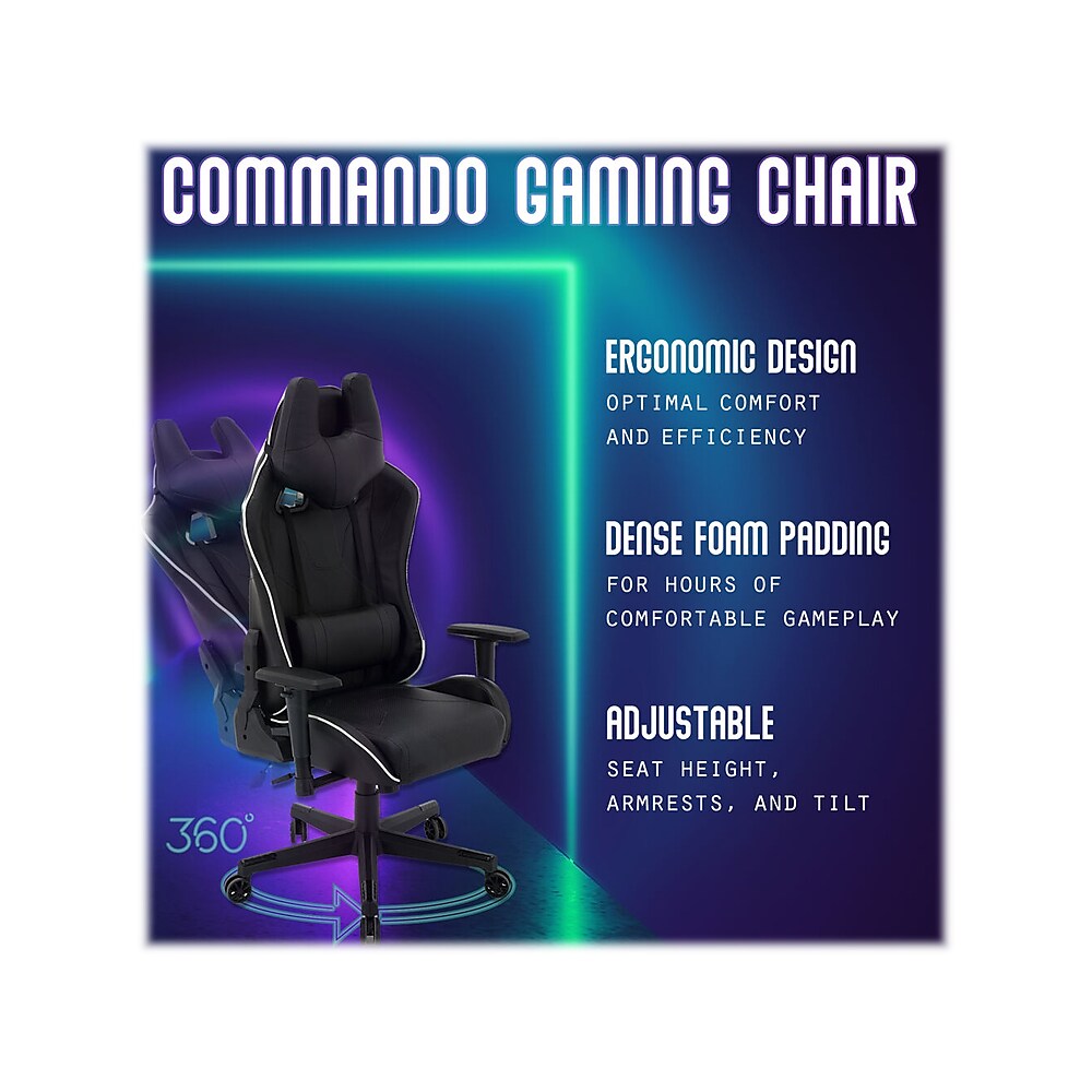Hanover Commando Fabric Ergonomic Racing Gaming Chair, Black/White