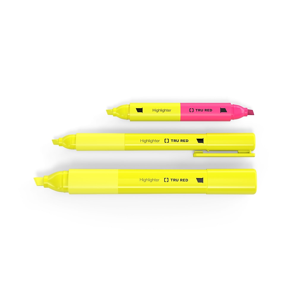 TRU RED™ Pocket Highlighter with Grip, Chisel Tip, Assorted, 12/Pack