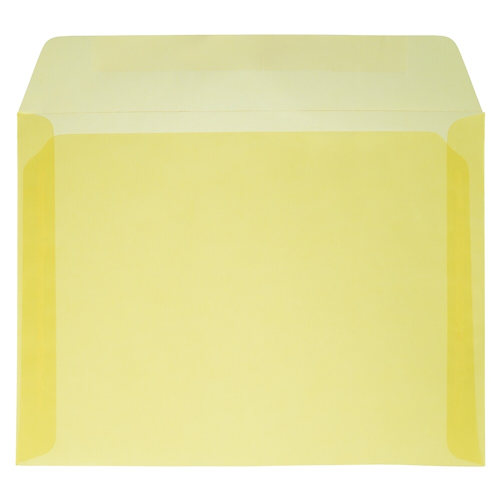JAM Paper® 9 x 12 Booklet Translucent Vellum Envelopes, Primary Yellow