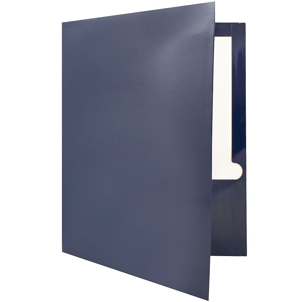 JAM Paper® Laminated TwoPocket Glossy Presentation Folders, Navy Blue, Bulk 50/Box (5042523C