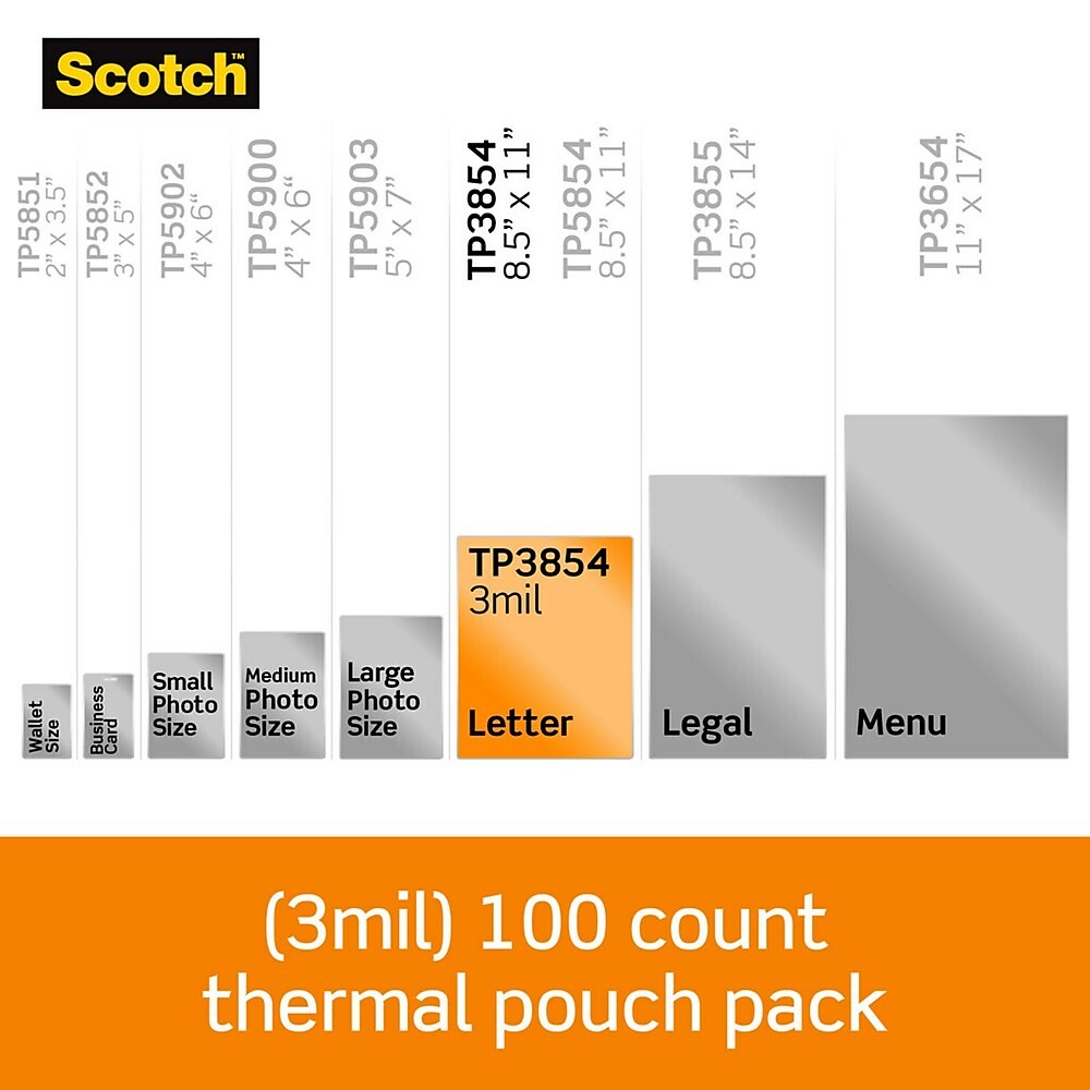 Scotch™ Thermal Laminating Pouches, Letter Size, 100 Pouches (TP3854