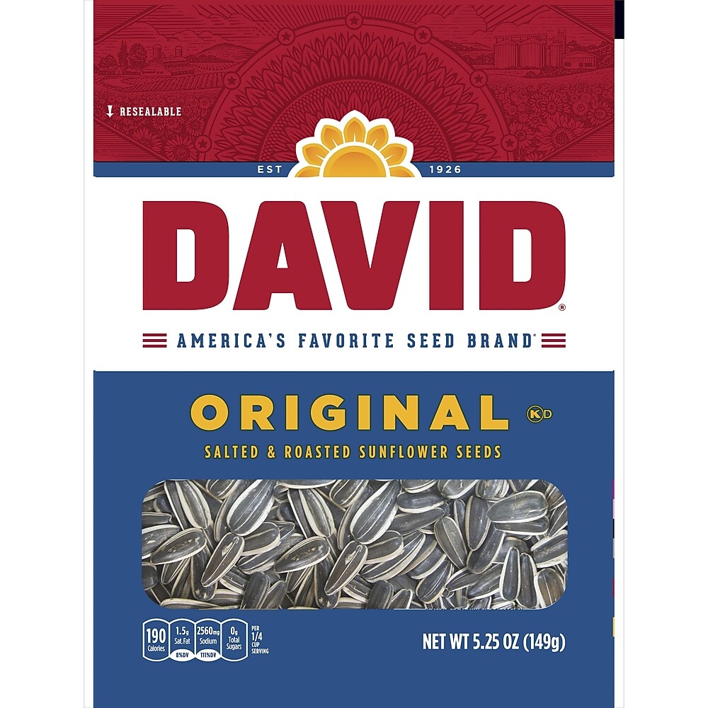 David Roasted Salted Original Sunflower Seeds, Unshelled, 5.25 oz., 12 ...