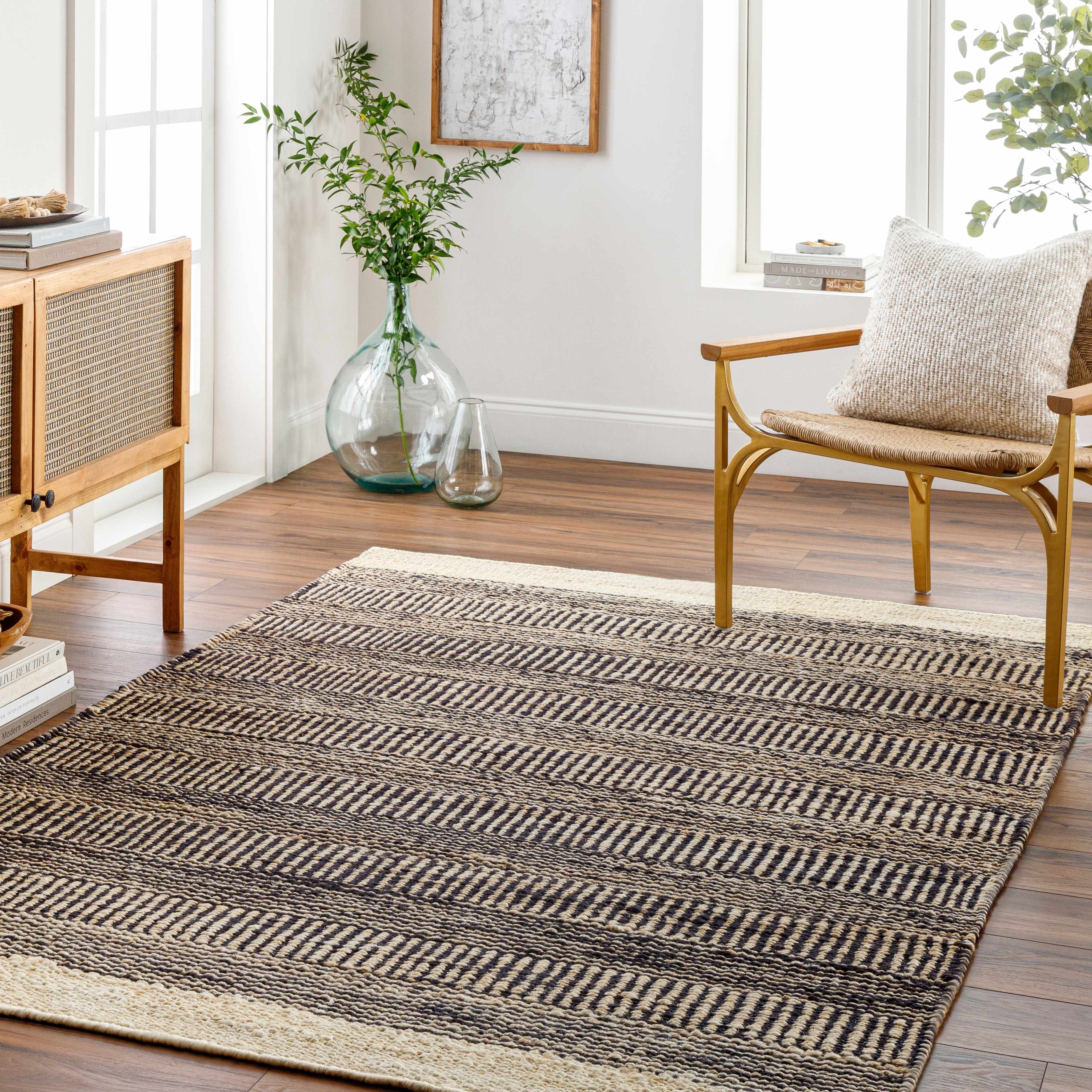 Halle Tan & Black Washable Jutely Rug