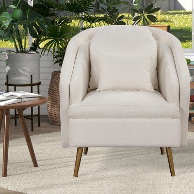 Mid-century Upholstered Accent Chair, Arm Chair With Lumbar Pillow And  Metal Legs-modernluxe : Target