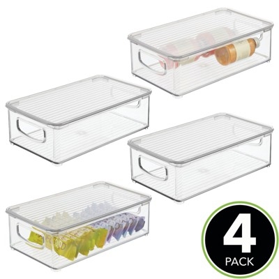 Mdesign Ligne Plastic Kitchen Food Storage Bin With Handles And Lid, 4 Pack  - 10.67 X 6.16 X 5.2, Clear/clear : Target
