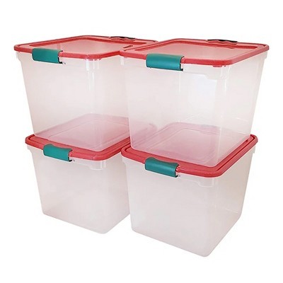 Iris 19/91/106qt Christmas Plastic Storage Bins With Lids And Secure  Latching Buckles, Holiday Red Green : Target