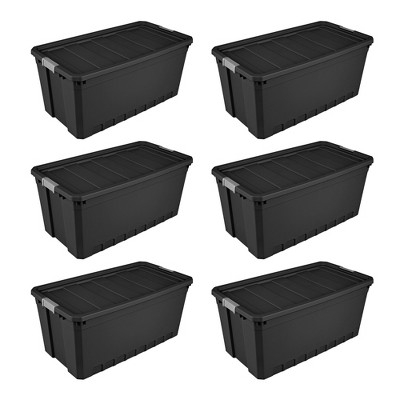 Sterilite Tuff1 30 Gallon Plastic Stackable Basement Garage Attic Storage  Organizer Tote Container Bin with Latching Lid, Dark Indigo Blue (4 Pack)