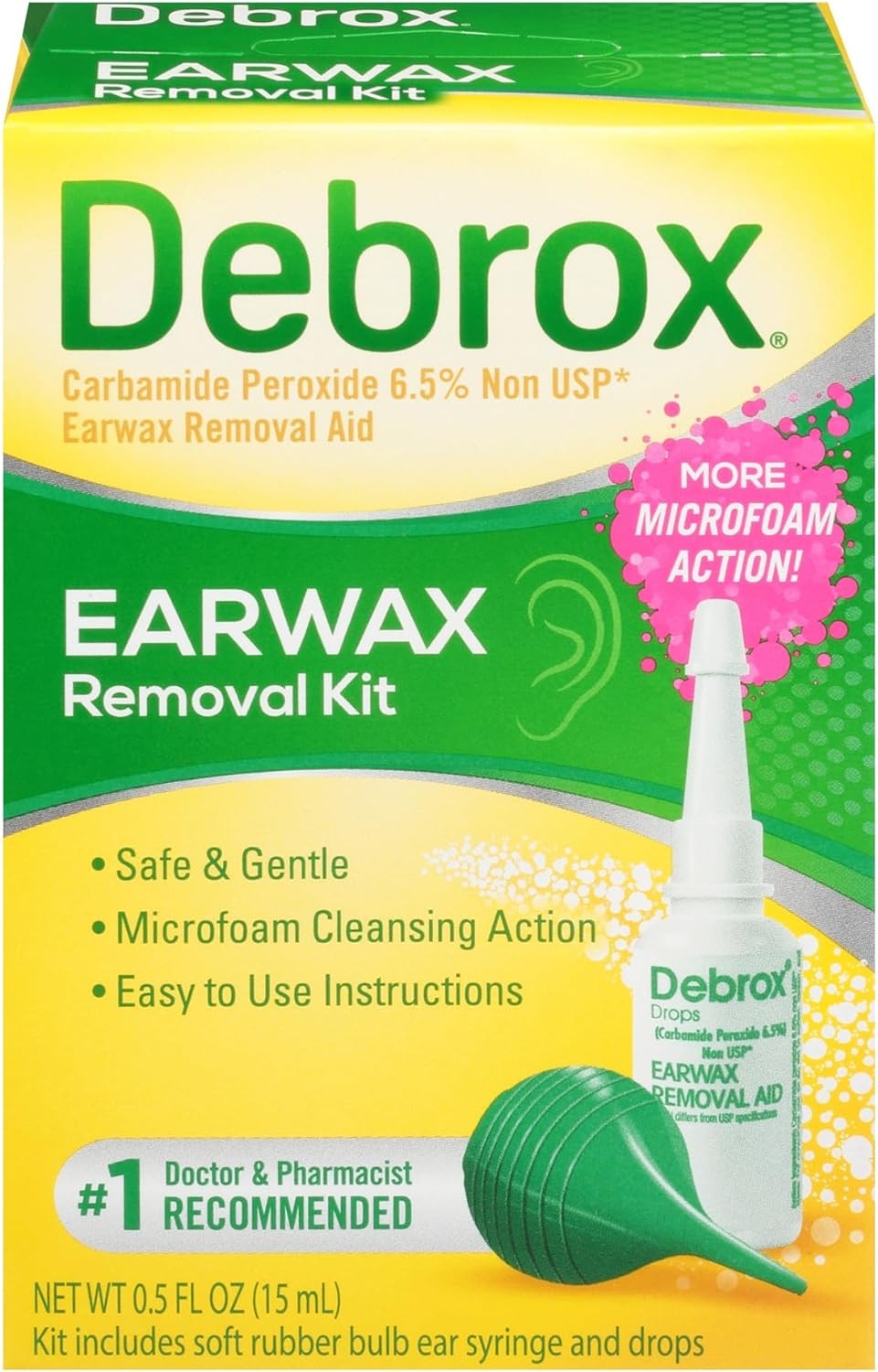 Debrox Ear Wax Removal Kit, Ear Cleaning Kit Includes Rubber Bulb