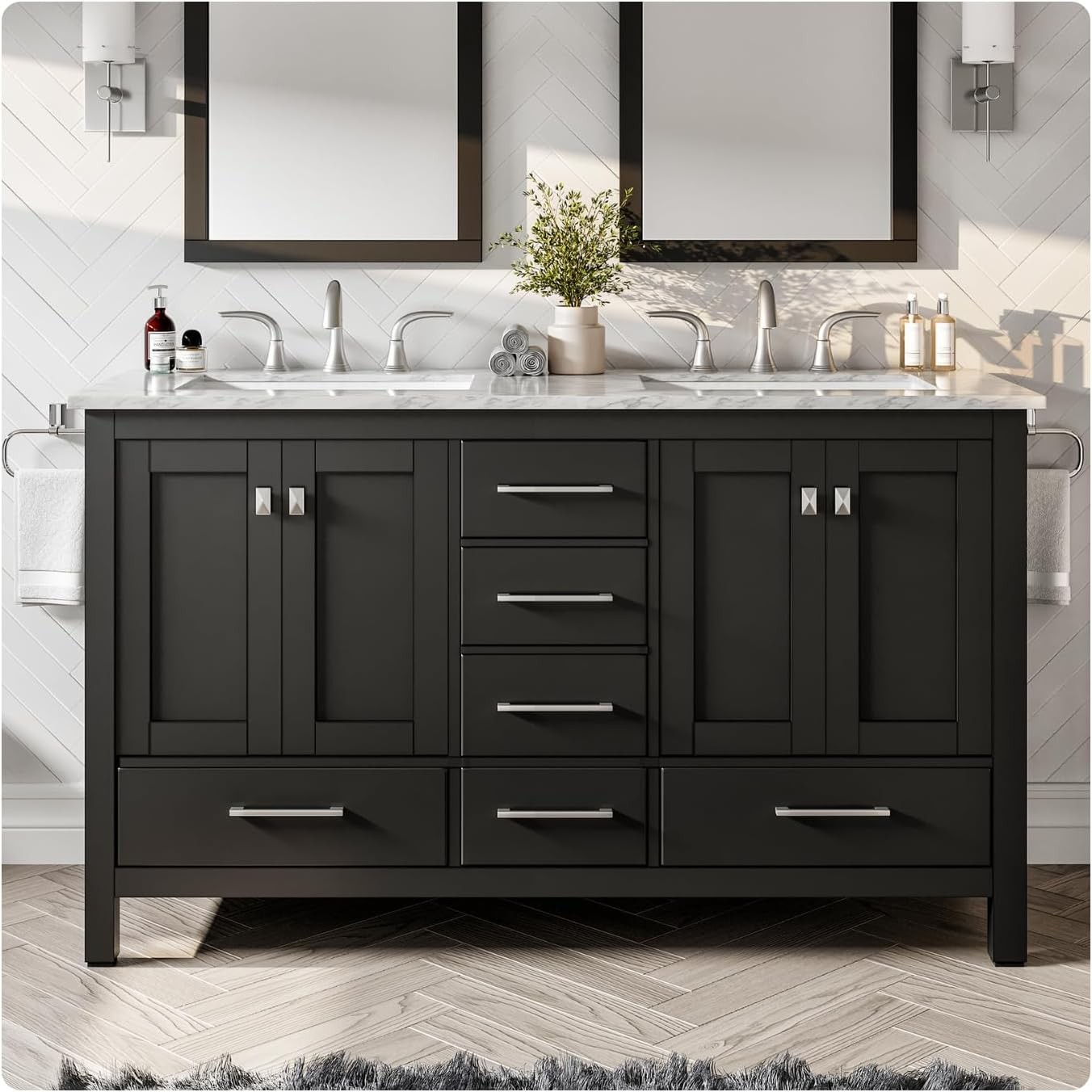 Eviva Aberdeen 60 inch Espresso Transitional Double Sink Bathroom ...