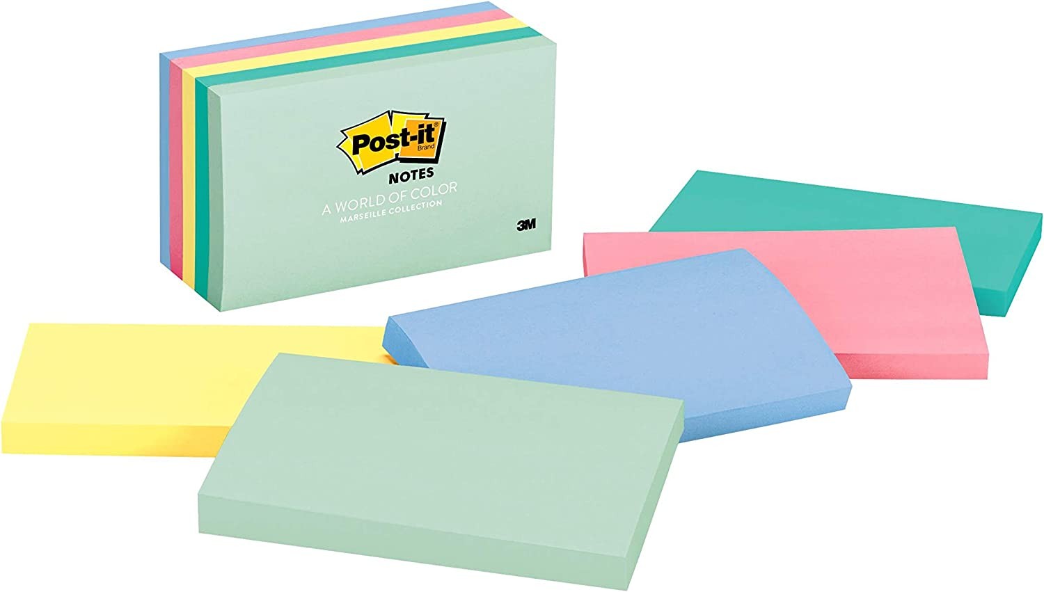 Postit Notes, 3x5 in, 5 Pads, America's 1 Favorite Sticky Notes, Beachside Café Collection