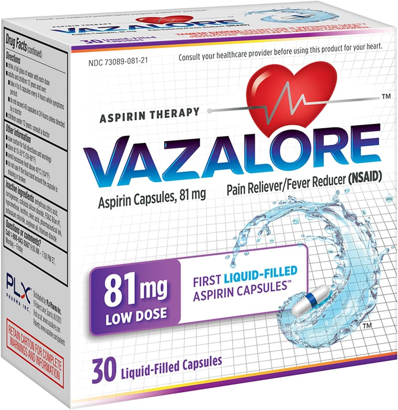 VAZALORE® Aspirin 81mg for Adults Low Dose Aspirin Heart Therapy