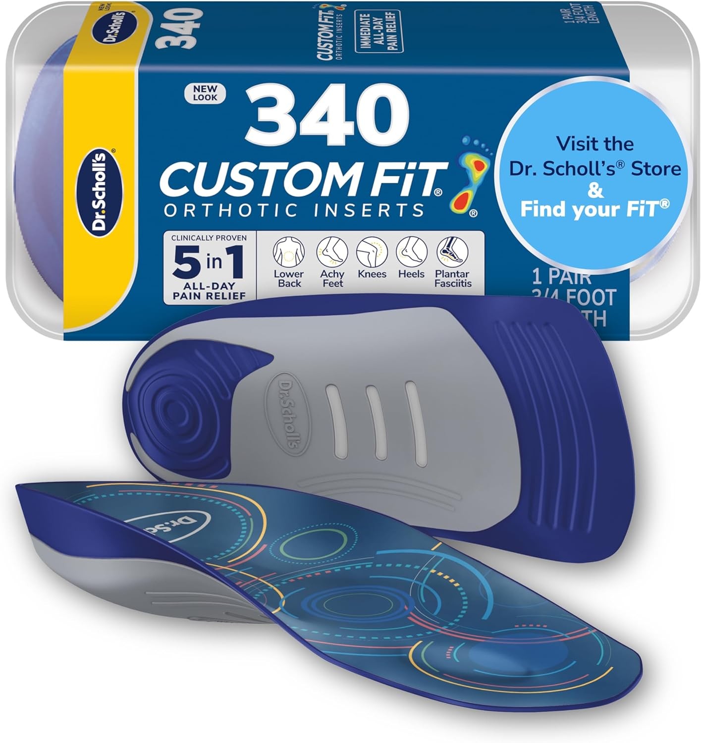Dr. Scholl’s Custom Fit Orthotics 3/4 Length Inserts CF 340, 5-in-1 All ...