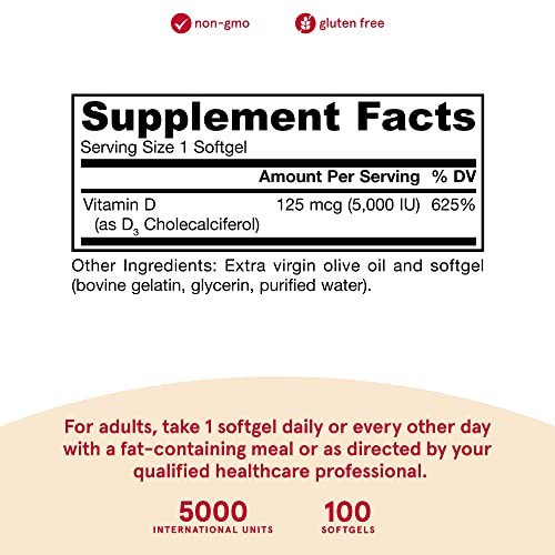 Jarrow Formulas Vitamin D3 5000 IU Bone Health, Immune Support