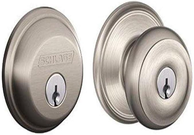 SCHLAGE Satin Nickel FB50N V GEO 619 B60 Single Cylinder Deadbolt and ...