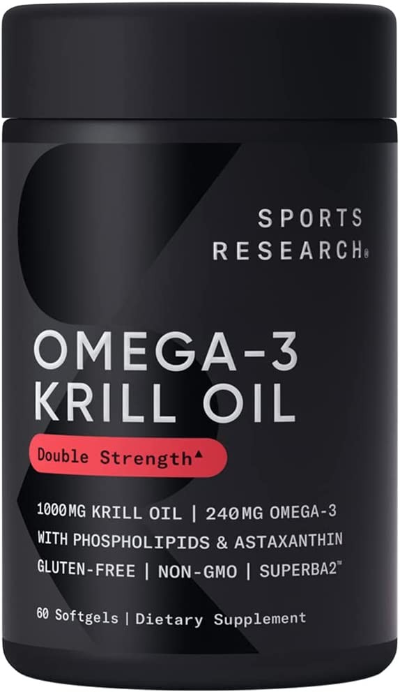 Sports Research Antarctic Krill Oil Omega 3 Softgels 1000mg (Double