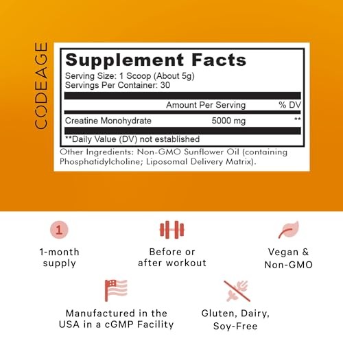 Codeage Liposomal Creatine Powder Supplement, Pure Creatine Monohydrate