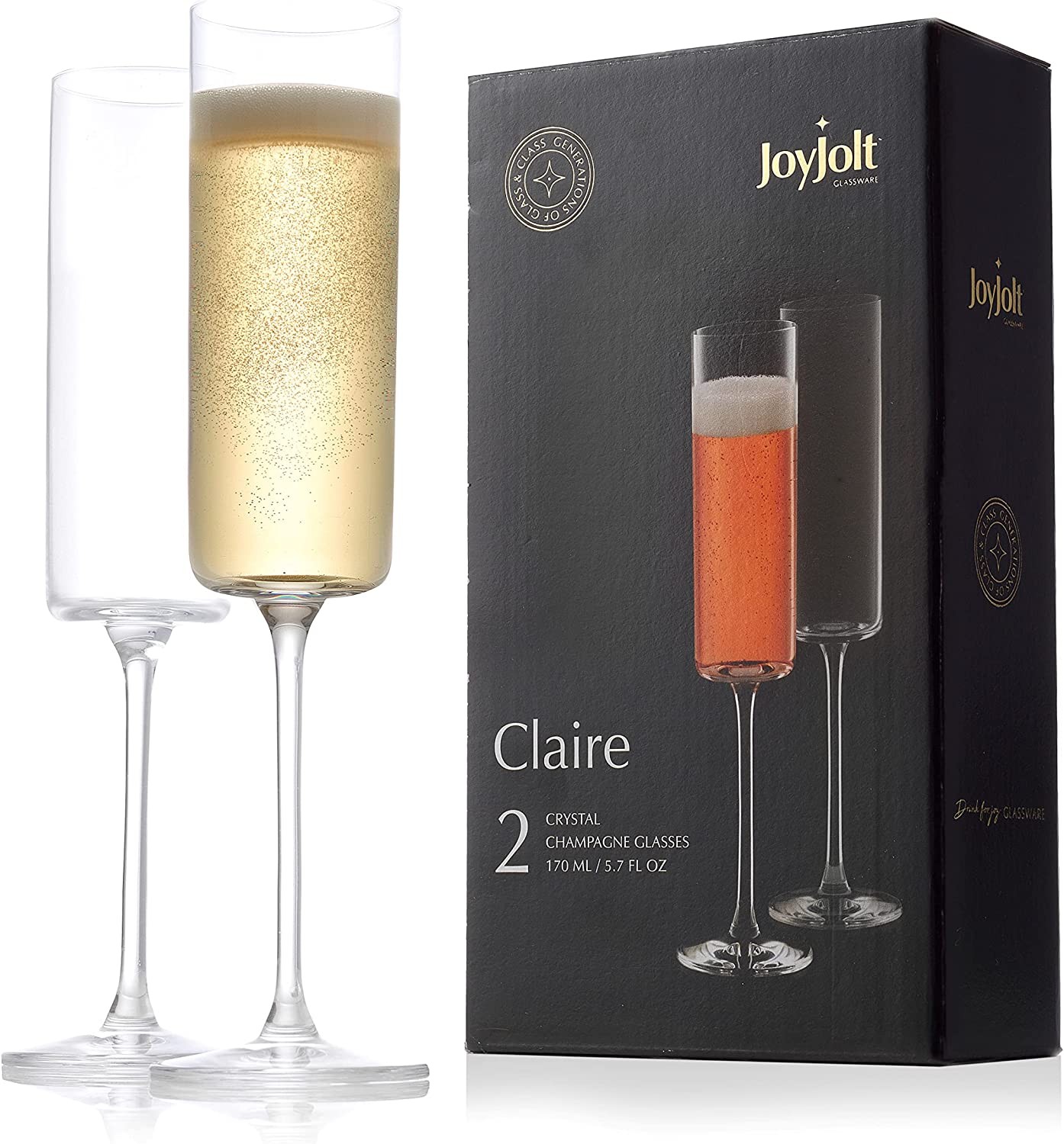JoyJolt Champagne Flutes Claire Collection Crystal Champagne Glasses