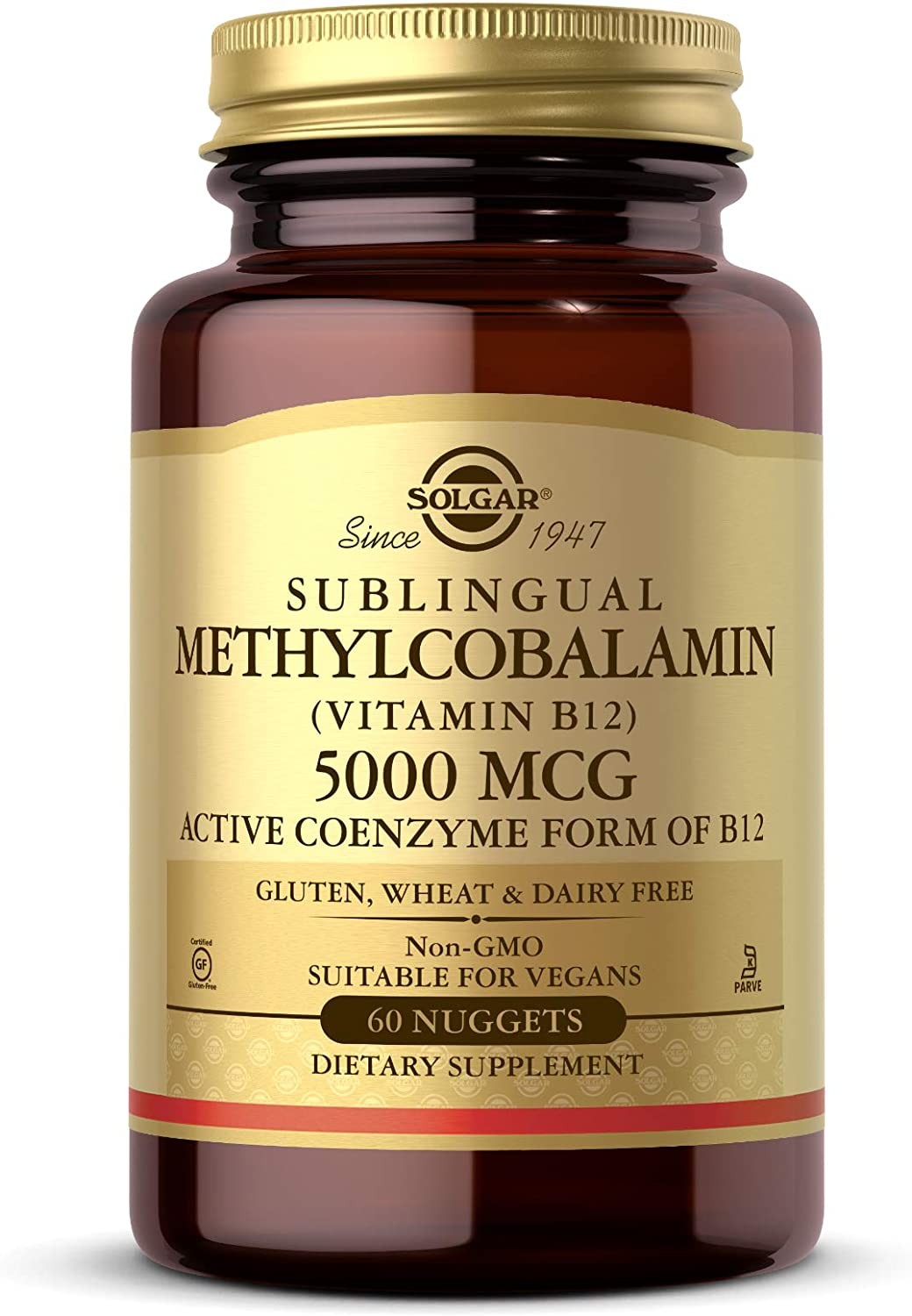Solgar Methylcobalamin (Vitamin B12) 5000 mcg, 60 Nuggets Supports